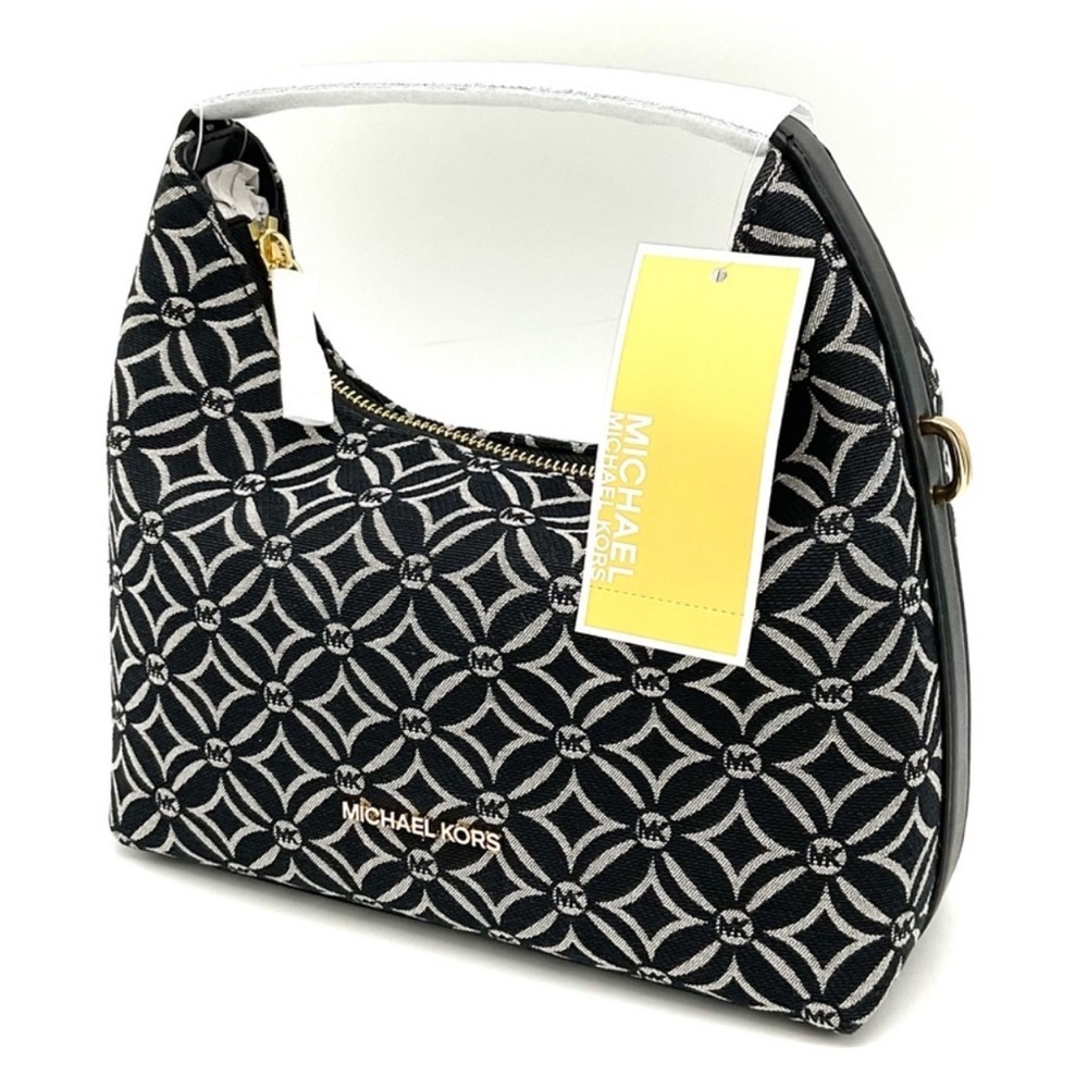 Michael Kors Ember Small Logo Jacquard Messenger Bag Black - Picture 2 of 11